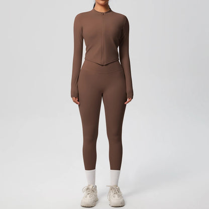 2PCS Yoga Suit Women Gym Set Sports Set Women Tracksuit Running Zipper Workout Sportswear Long Sleeve Sports Shirt Yoga Clothing