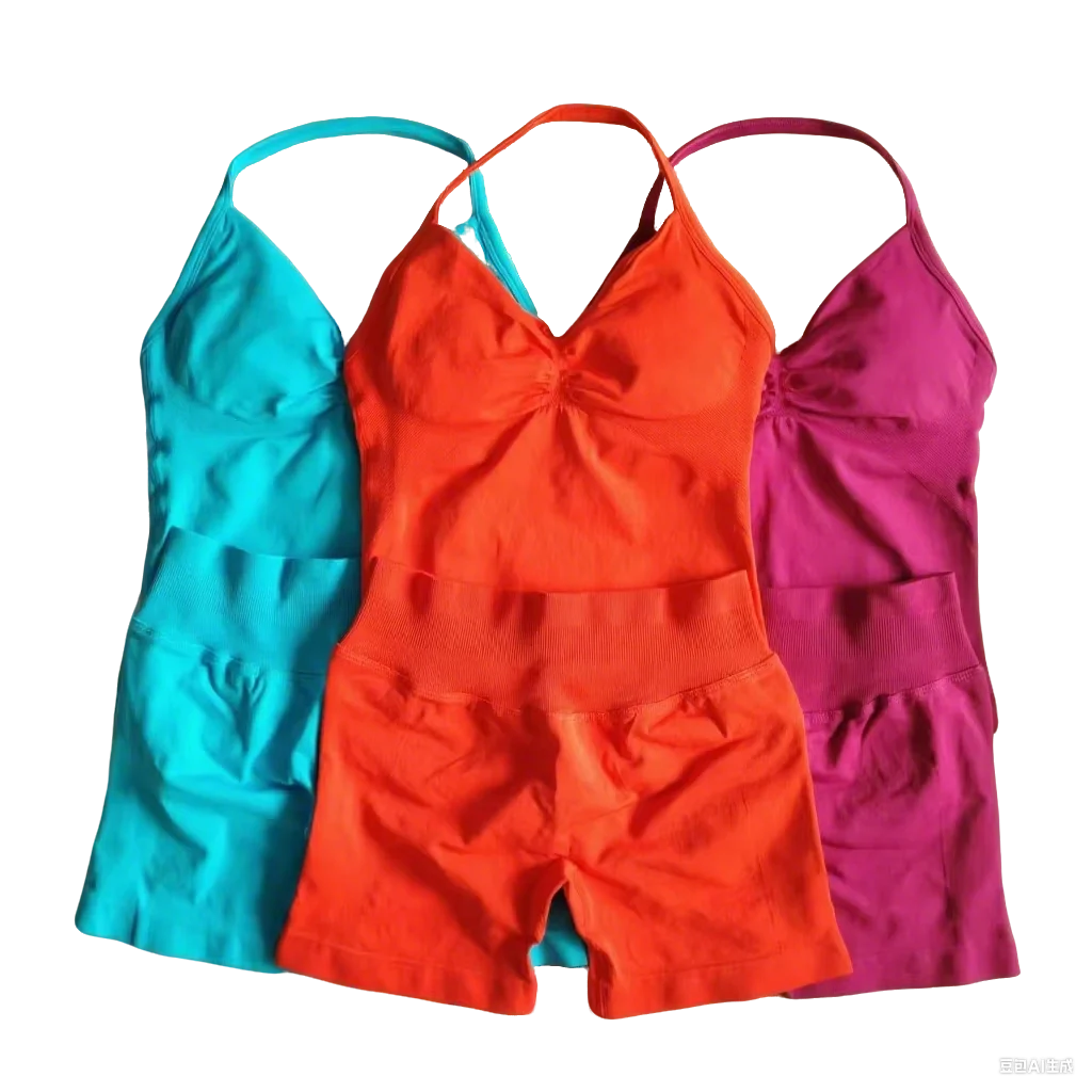 2-Piece Yoga Set Ladies Gym Training Leggings and Neck Tank Yoga Fitness Seamless Set Pilates Clothes Workout Sportswear
