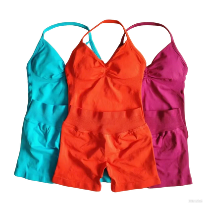 2-Piece Yoga Set Ladies Gym Training Leggings and Neck Tank Yoga Fitness Seamless Set Pilates Clothes Workout Sportswear