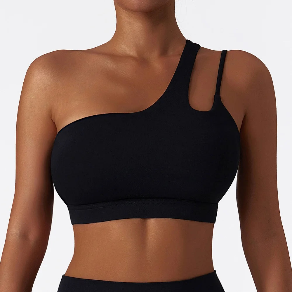 Cloud Hide Sexy One Shoulder Sports Bra for Women Fitness Yoga Crop Top Ladies Running Underwear Workout Gym Shirt Sportswear