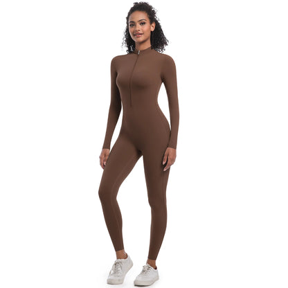 Yoga Jumpsuit Women Seamless Sports Zipper Jumpsuit Set Gym Long Sleeve Fitness Suit Elastic Gym Workout Bodysuit Athletic Wear