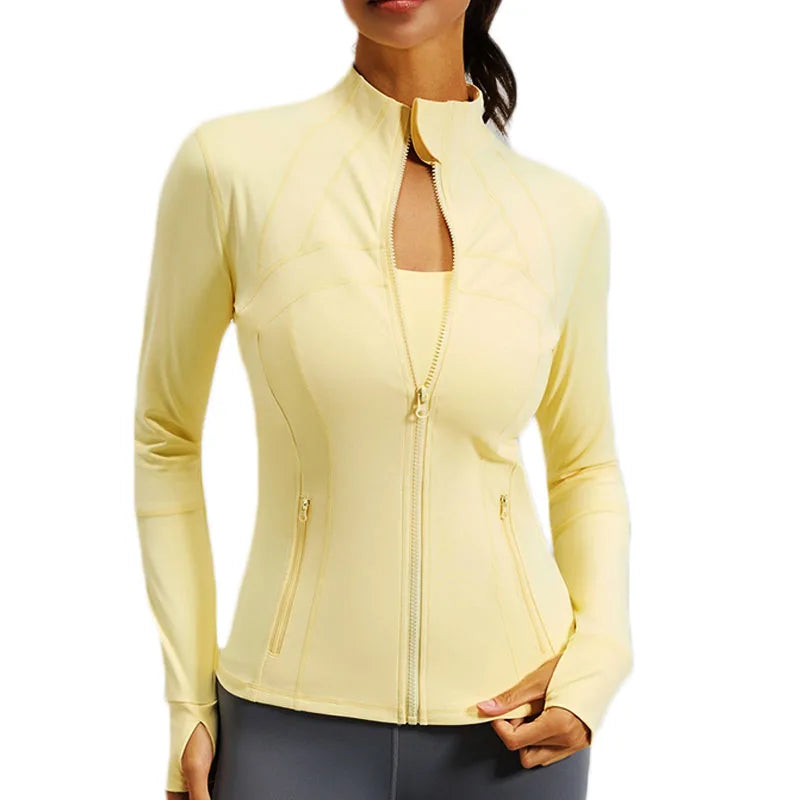 PofyBofy Running Jackets Women Full Zip Up Winter Fall Sports Jackets Workout Yoga Long Sleeve Gym Shirts with Pockets Slim Fit