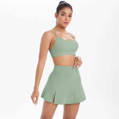 2PCS Sportswear Yoga Set Gym Clothes For Women Tracksuits Sports skirt Crossover Bra Gym Yoga Suits