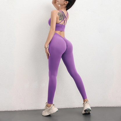 TRY TO BN Yoga Set V Back Leggings Sports Bra Fitness Women's Tracksuit High Waist Sportswear Workout Cycling Gym Outfit Clothes