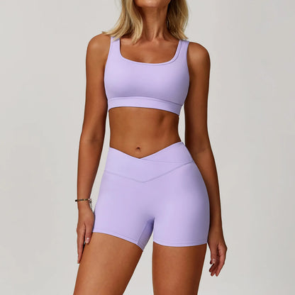 Women Gym Shorts Sets Bras Athletic Workout Crossover Waist Yoga Leggings Pants Sports Training Butt Lifting Tights  Suits