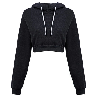 Fashion Women Solid Hoodie Sweatshirt Short Tops Sport Pullover Hooded Streetwear Female Autumn Winter Clothes Crop Tops Hoodie