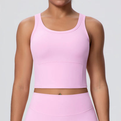 1 Piece Woman's Gather Naked Feel Workout Top Yoga Vest for Summer Gym Fitness Running Shockproof Yoga Underwear with Chest Pad
