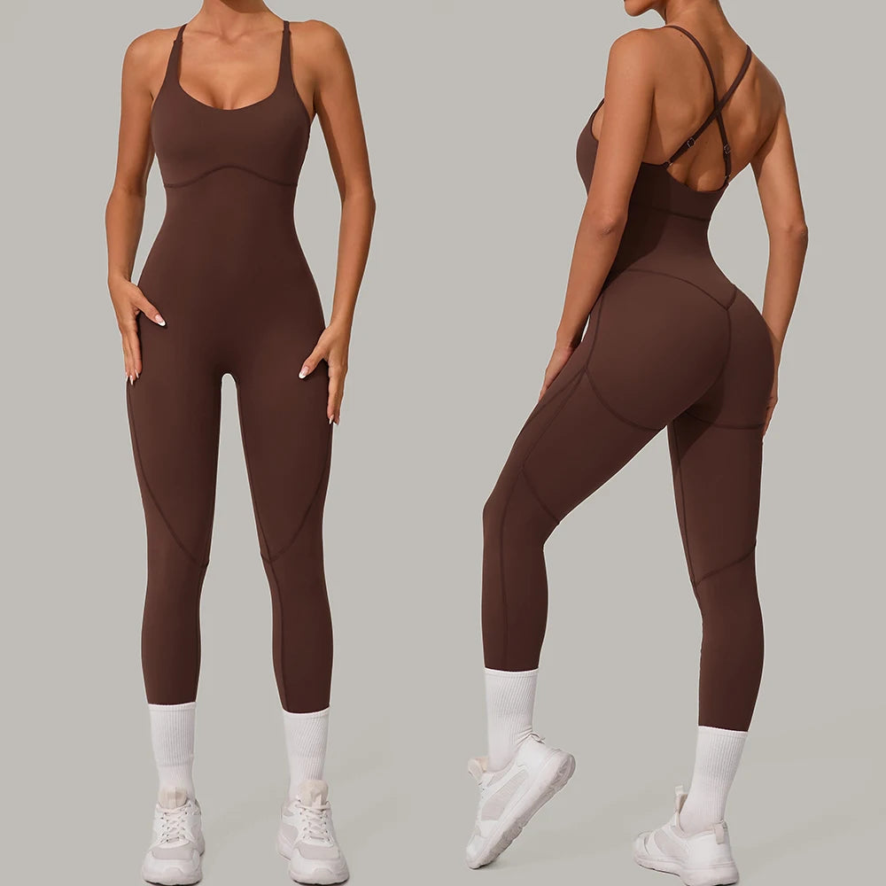 Solid Yoga Jumpsuit One Piece Outfit Fitness Bodysuit Workout Clothes for Women Sportwear Women Buttock lifting Set Activewear