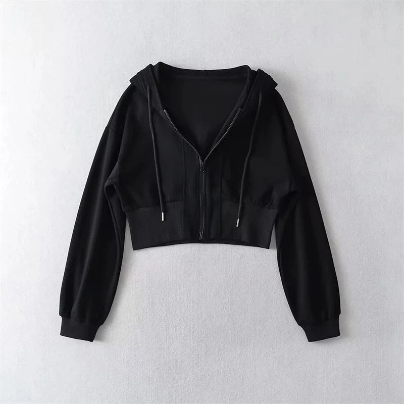 Sport Cropped Baggy Hoodies Sweatshirt for Women Harajuku Fashion Aesthetic Outerwears Korean Streetwear Y2k Woman Hooded Tops