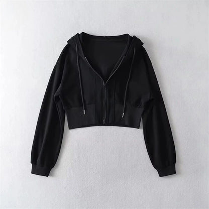 Sport Cropped Baggy Hoodies Sweatshirt for Women Harajuku Fashion Aesthetic Outerwears Korean Streetwear Y2k Woman Hooded Tops