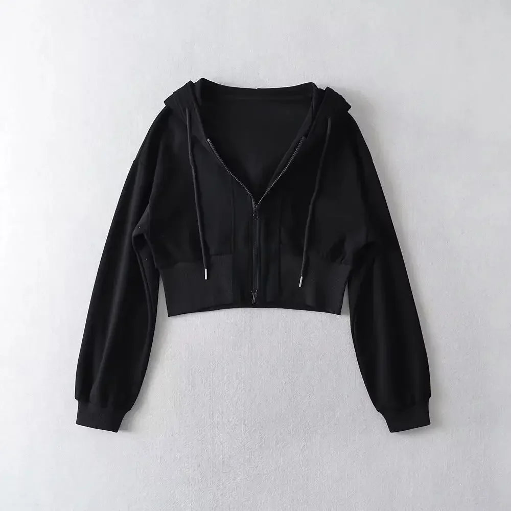 Sport Cropped Baggy Hoodies Sweatshirt for Women Harajuku Fashion Aesthetic Outerwears Korean Streetwear Y2k Woman Hooded Tops