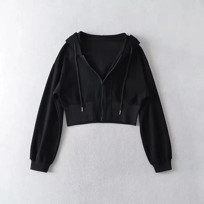 Sport Cropped Baggy Hoodies Sweatshirt for Women Harajuku Fashion Aesthetic Outerwears Korean Streetwear Y2k Woman Hooded Tops