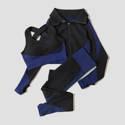 2/3Pcs Women Yoga Suit Seamless Knitted Yoga Pants Leggings Clothing Zipper Long Sleeve Crop Top Fitness Wear Sportswear Gym Set