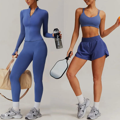 Yoga Set Gym Set Workout Clothes Matching Sets for Women Active Wear Fitness Jackets Outfits Tracksuit Seamless Leggings Shorts