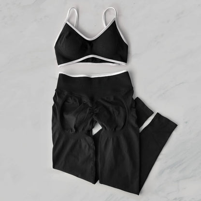 2Pcs Women's Gym Yoga Set Seamless High Waist Leggings Sports Bra Top Workout Outfit Fitness Activewear Running Training Clothes
