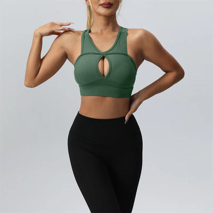 SVEIC Sexy Hollow Sports Bra Gym Woman Push Up High Impact Shockproof Underwear Fitness Crop Top Mujer Workout Women's Yoga Bras