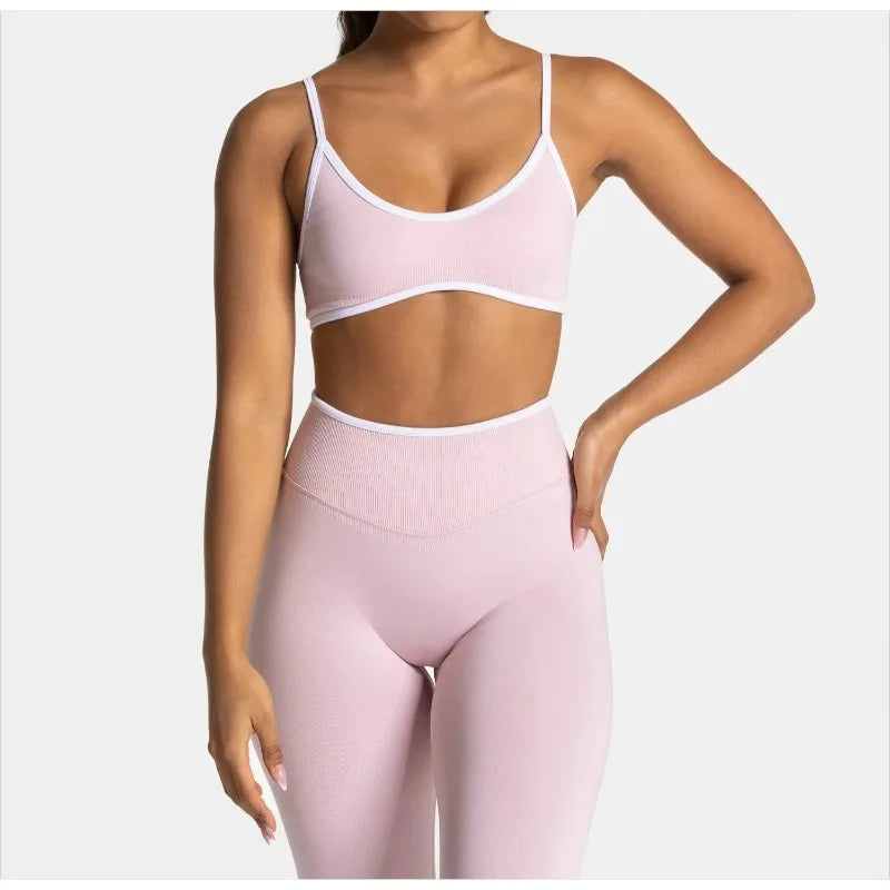 Summer Yoga Fitness Top Women Solid Color Gym Sports Bra Sexy Backless Knit Bra with Chest Cushion Suspender Breathable Bra