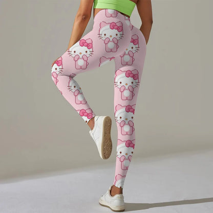 Hello Kitty print Sport Legging Women Stretch Gym Pants Women Running Workout Leggings Female Soft Tights Push Up Yoga Pants