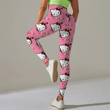 Hello Kitty print Sport Legging Women Stretch Gym Pants Women Running Workout Leggings Female Soft Tights Push Up Yoga Pants