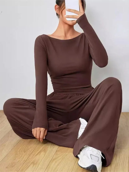 Women's Clothes Sales Yoga Sport Set Women's Two-Piece Wide-Leg Pants Set Soft And Tracksuit Suit Fashionable Irregularitie Suit