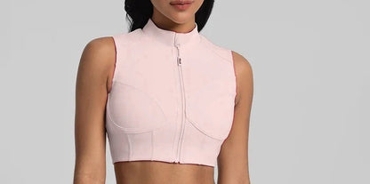 Zipper Sports Underwear Removable Chest Pad Gathering Breathable I-shaped Vest Fitness Running Outside Yoga Bra Gym Leggings