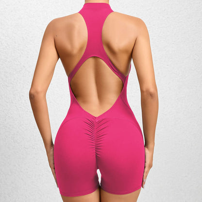 V Back Scrunch One-Piece Suit Push Up Sports Jumpsuit Woman Fitness Zipper Overalls Workout Rompers Women Gym Bodysuits Female