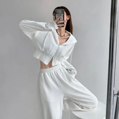 Sport Cropped Baggy Hoodies Sweatshirt for Women Harajuku Fashion Aesthetic Outerwears Korean Streetwear Y2k Woman Hooded Tops