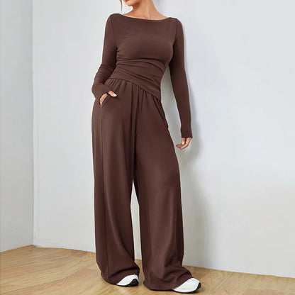 Women's Clothes Sales Yoga Sport Set Women's Two-Piece Wide-Leg Pants Set Soft And Tracksuit Suit Fashionable Irregularitie Suit