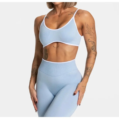 Summer Yoga Fitness Top Women Solid Color Gym Sports Bra Sexy Backless Knit Bra with Chest Cushion Suspender Breathable Bra