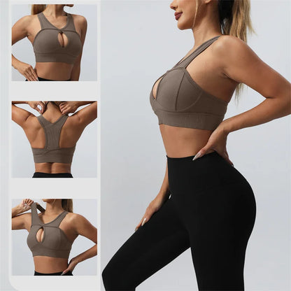 SVEIC Sexy Hollow Sports Bra Gym Woman Push Up High Impact Shockproof Underwear Fitness Crop Top Mujer Workout Women's Yoga Bras