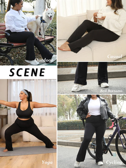 5 Pack Plus Size Women's Super Soft High Waisted Flare Pants, Leggings Tummy Control Soft Bootleg Bell Bottoms Running