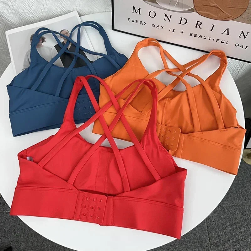 Fitness Tops Fashion Cross Back Women Sport Bra Shockproof Adjustable Buckle Sports Bra Gym Pilates Running Athletic Vest👍️