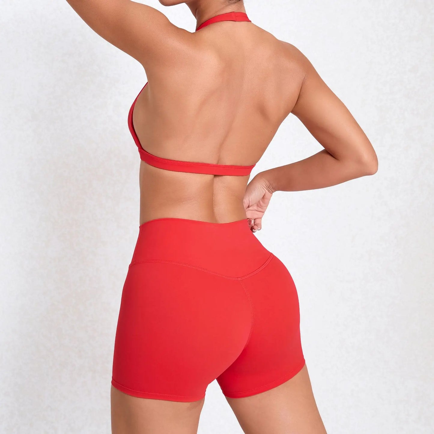 Sport Bra Halter Yoga Set Gym Pocket V Back Shorts Women Workout Tops Women Fitness Leggings Gym Active Wear