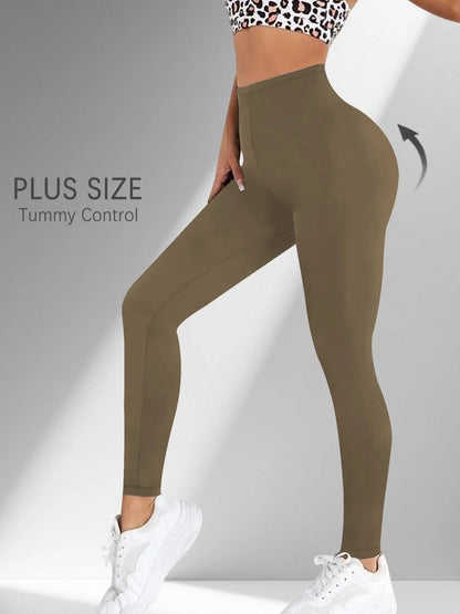 Plus Size Women's Low Rise Stretchy Leggings - Super Soft High Elastic Tights for Running Workout Training and Daily Life