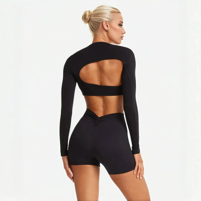 Fade Define Long Sleeve Crop Irregular collar in chest cushion Women's Workout Outfit Yoga T-shirt fitness Gym clothing