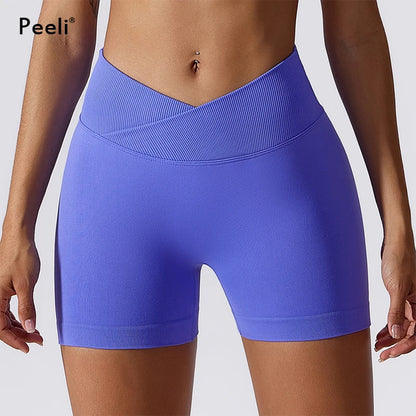 V Cross Waist Gym Shorts Women Clothes Scrunch Butt Yoga Shorts Booty Butt Lifting Biker Shorts Seamless Shorts Workout Leggings