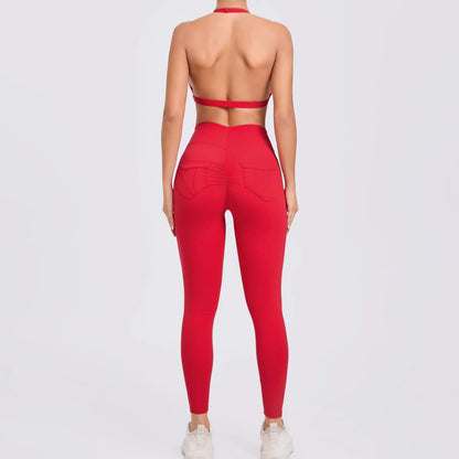 Workout Set for Women Quick Dry Yoga Outfit Seamless Sports Bra High Waist Gym Leggings with Pockets Running Fitness