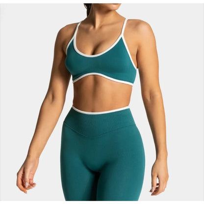 Summer Yoga Fitness Top Women Solid Color Gym Sports Bra Sexy Backless Knit Bra with Chest Cushion Suspender Breathable Bra