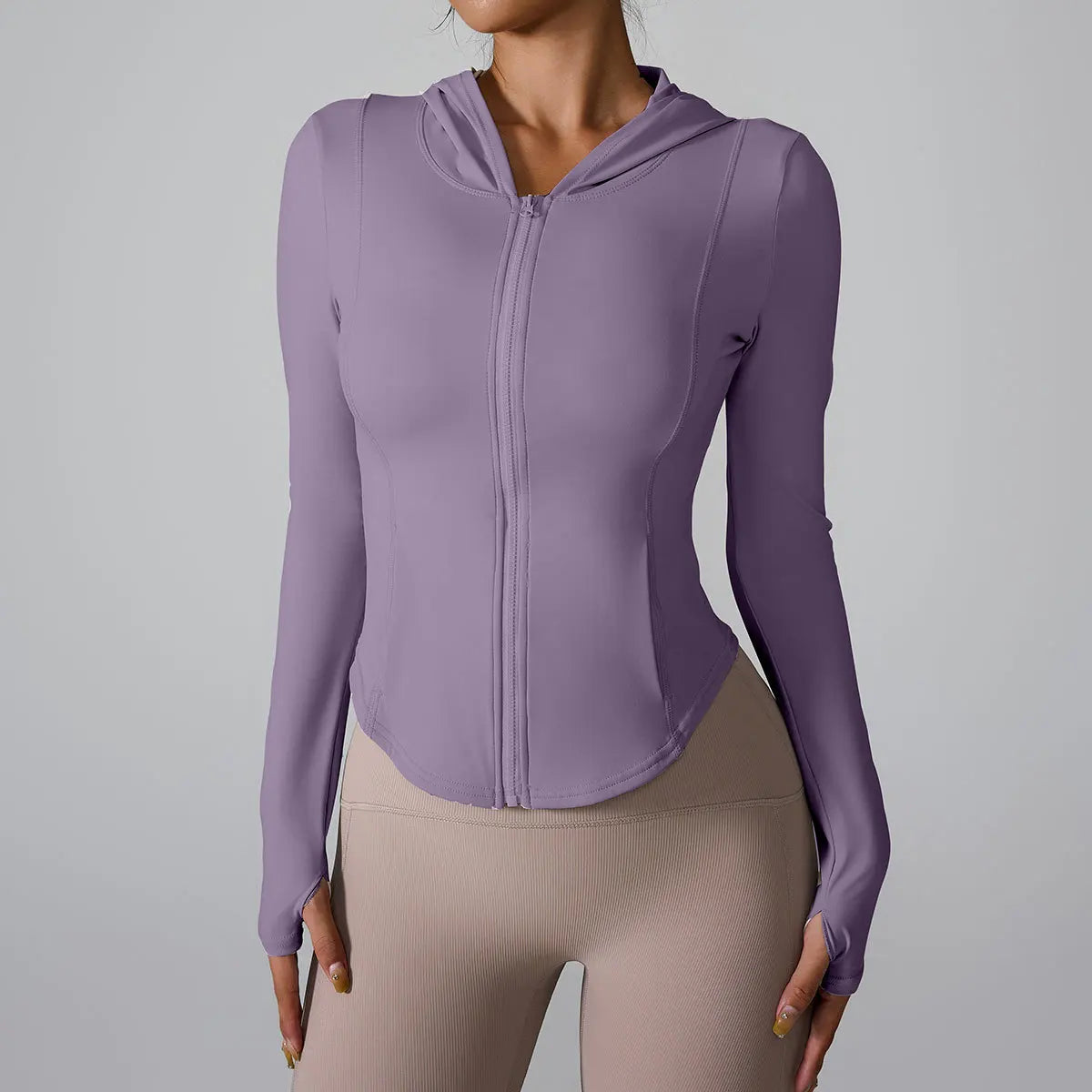 2024 European and American new long-sleeved sports jacket hooded running fitness clothes zipper yoga long-sleeved jacket