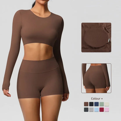 Yoga Suit Women Leggings with Pocketed Quick-Drying Gym Set Women Tracksuit Running Workout Short Sleeves Sports Yoga Clothing
