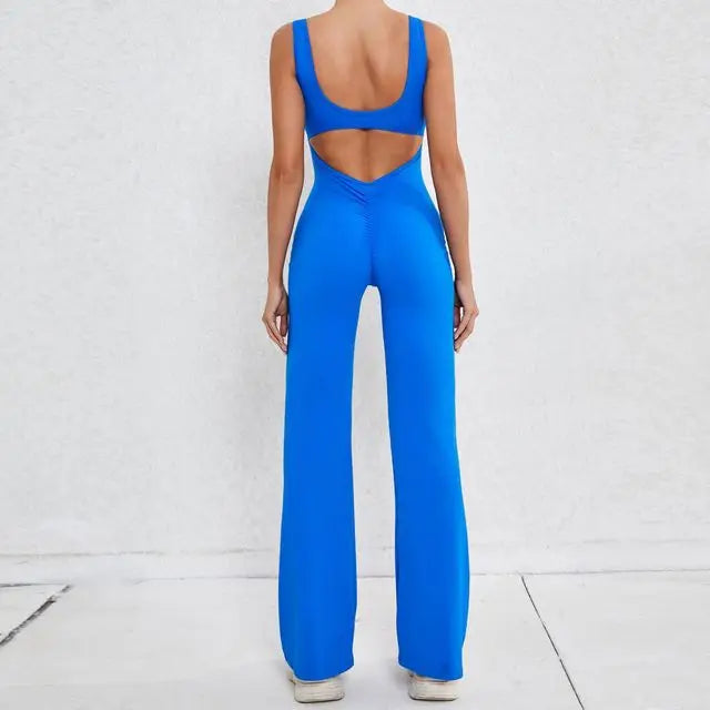 XS-XL New Pad Women Gym Yoga Set Sports Rompers Sexy Back Fitness Workout Pant Flare Leggings One Piece Jumpsuit Active Wear