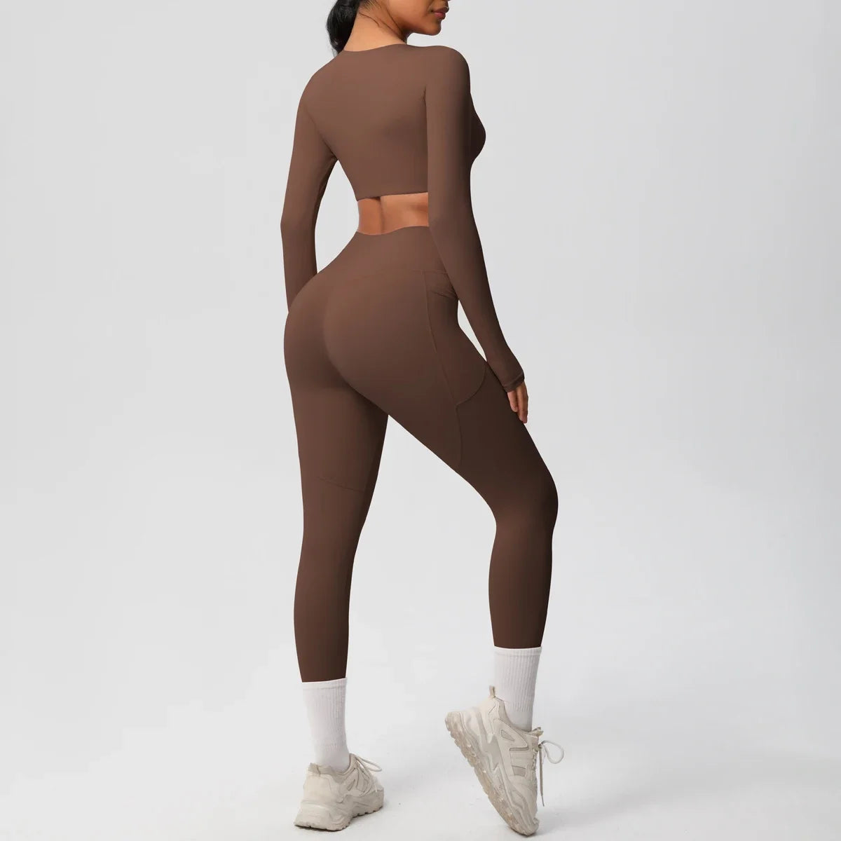 Yoga Set Women Sportswear Yoga Clothes Fitness Long Sleeve With Padded Tracksuits Sports Suit Gym Top High Waist Leggings Pocket