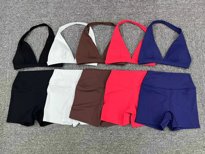 Workout Set for Women Quick Dry Yoga Outfit Seamless Sports Bra High Waist Gym Leggings with Pockets Running Fitness