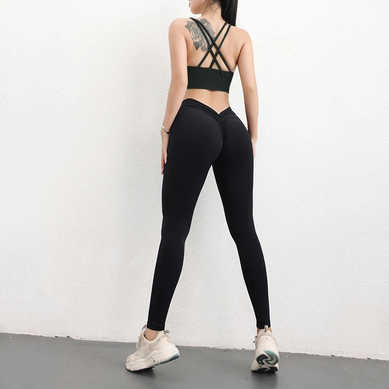 TRY TO BN Yoga Set V Back Leggings Sports Bra Fitness Women's Tracksuit High Waist Sportswear Workout Cycling Gym Outfit Clothes