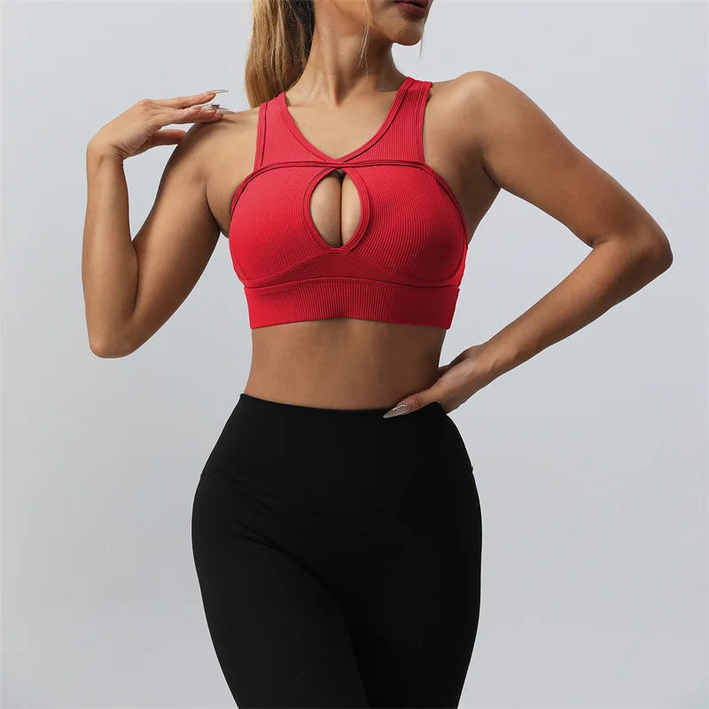 SVEIC Sexy Hollow Sports Bra Gym Woman Push Up High Impact Shockproof Underwear Fitness Crop Top Mujer Workout Women's Yoga Bras