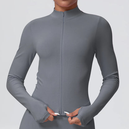 1PC Solid Color Slim Casual Zipper Long Sleeves Yoga Coat for Woman's Quick Drying Gym Sports Running Workout Top Yoga Jacket