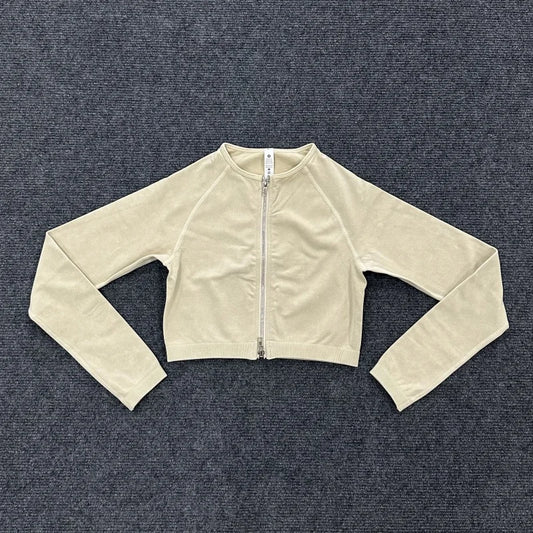 Washed Women Sport Suit Zipper Yoga Set Gym Workout Long Sleeve Fitness Crop Top High Waist Seamless Leggings Gym Set