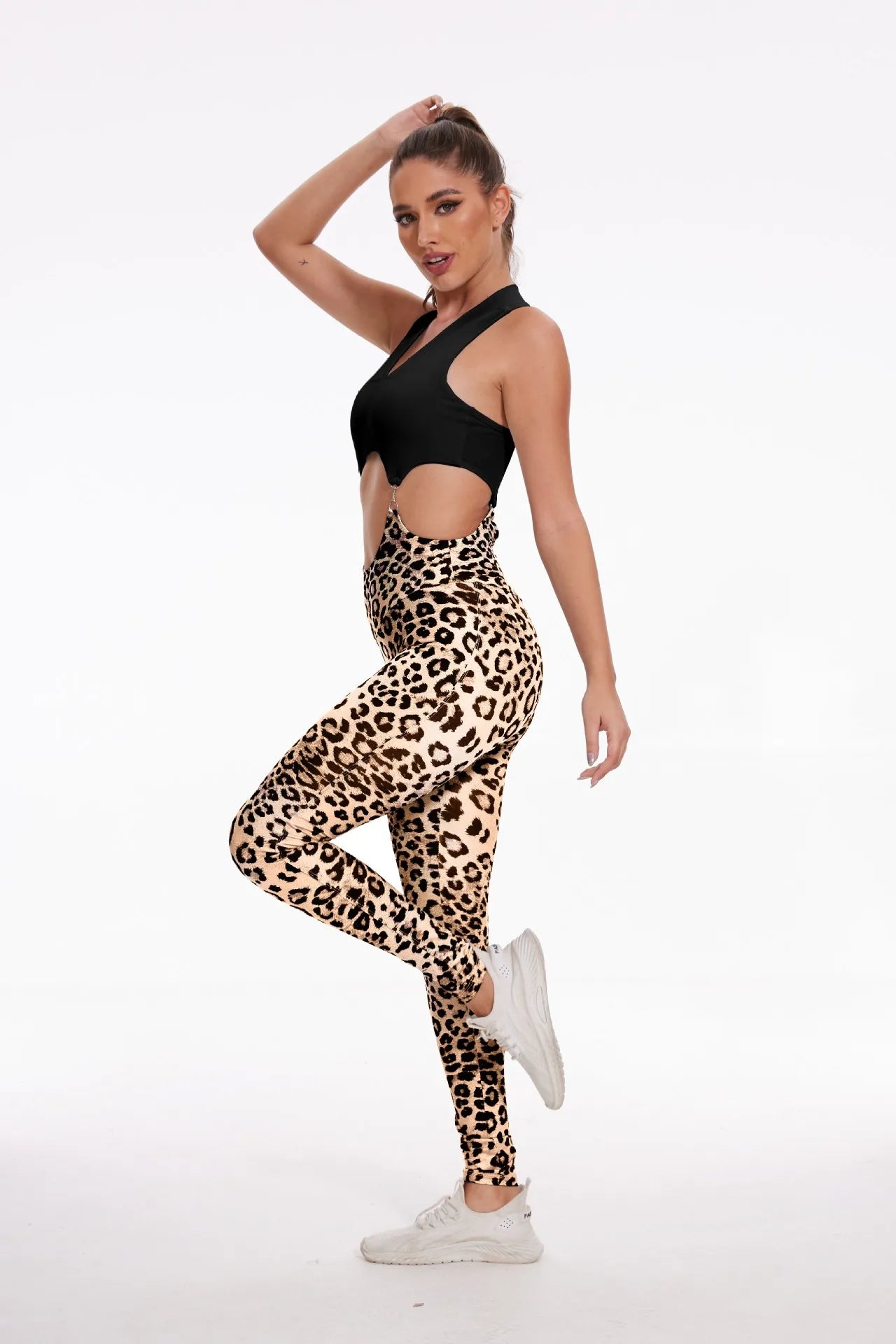 Women's 2024 New INS Network Red Same Leopard Print Sexy Hollow Running Sports Bodysuit Hip Lift Fitness Yoga Pants