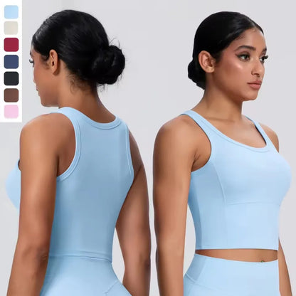 1 Piece Woman's Gather Naked Feel Workout Top Yoga Vest for Summer Gym Fitness Running Shockproof Yoga Underwear with Chest Pad