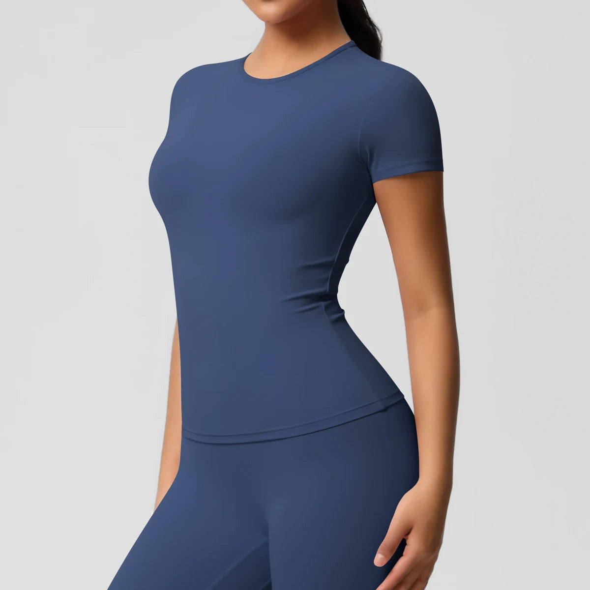 Women Running Sports T Shirt Summer Short Sleeve Round Neck Breathable Stretchy GYM Yoga Slim Fitness Active Top